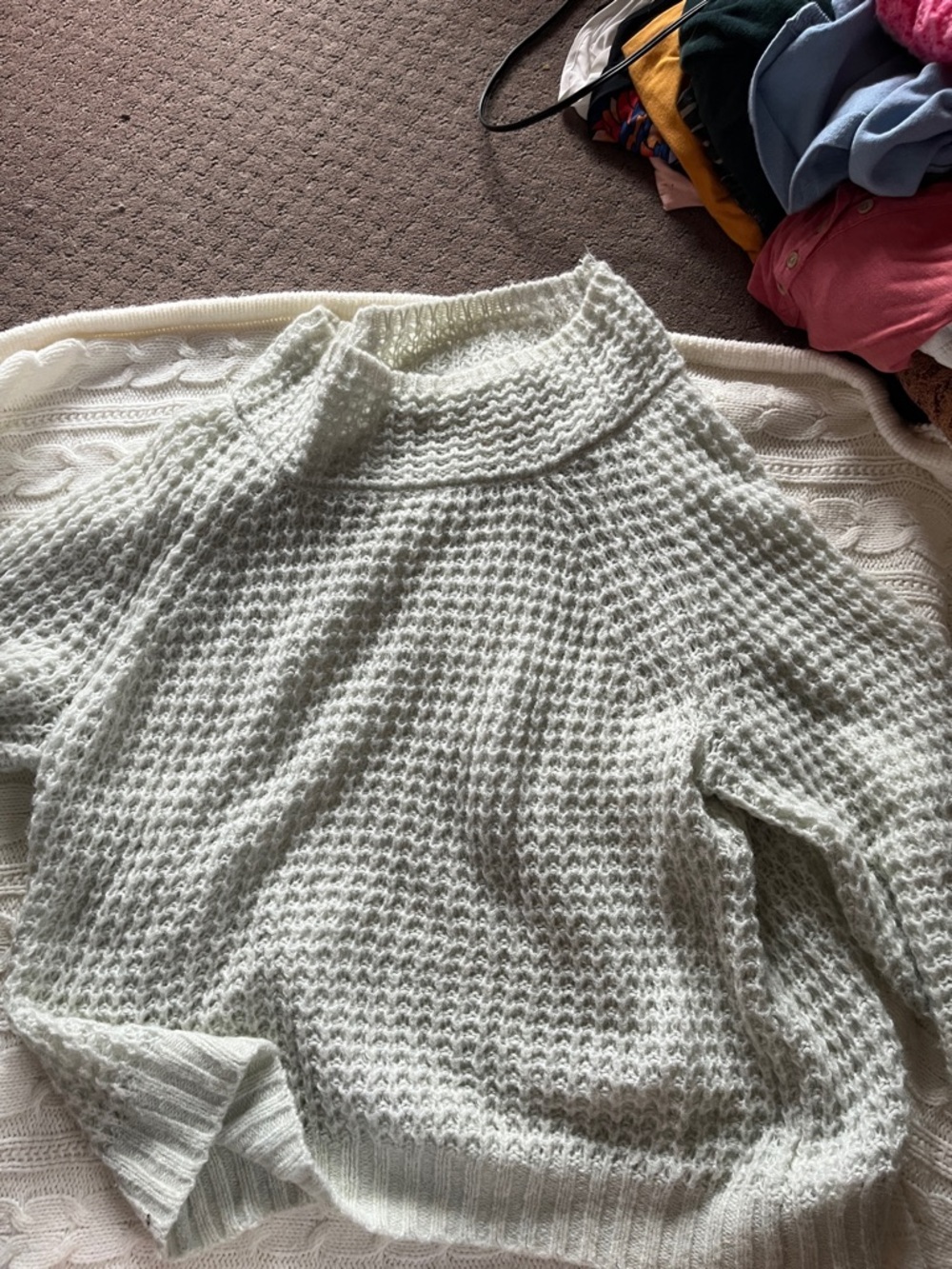 Maeve by Anthropologie White/Gray XL large waffle knot Textured Knit Sweater.
